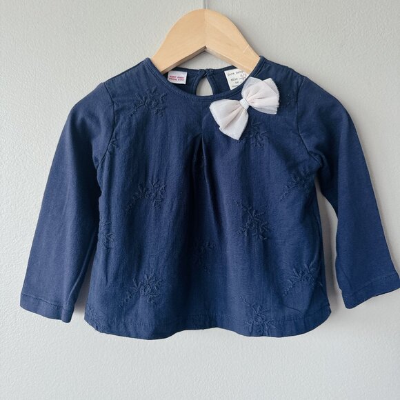 Zara blue long sleeve shirt with bow detail 6-9m - Picture 1 of 12